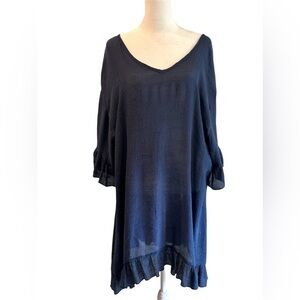 Ekouaer large navy blue ruffle sleeve swimsuit cover up dress tie back